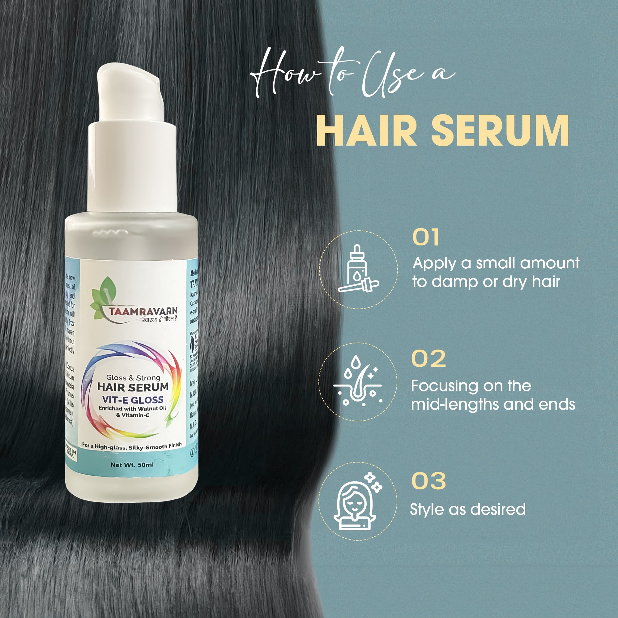 Gloss & Strong Hair Serum – Vitamin E Hair Smoothening Serum | Taamravarn